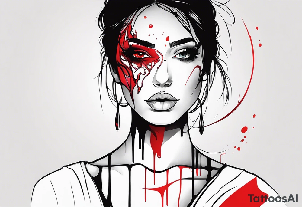 Bleeding tear overdraining to down from one red symmetrical
eye tattoo design tattoo idea