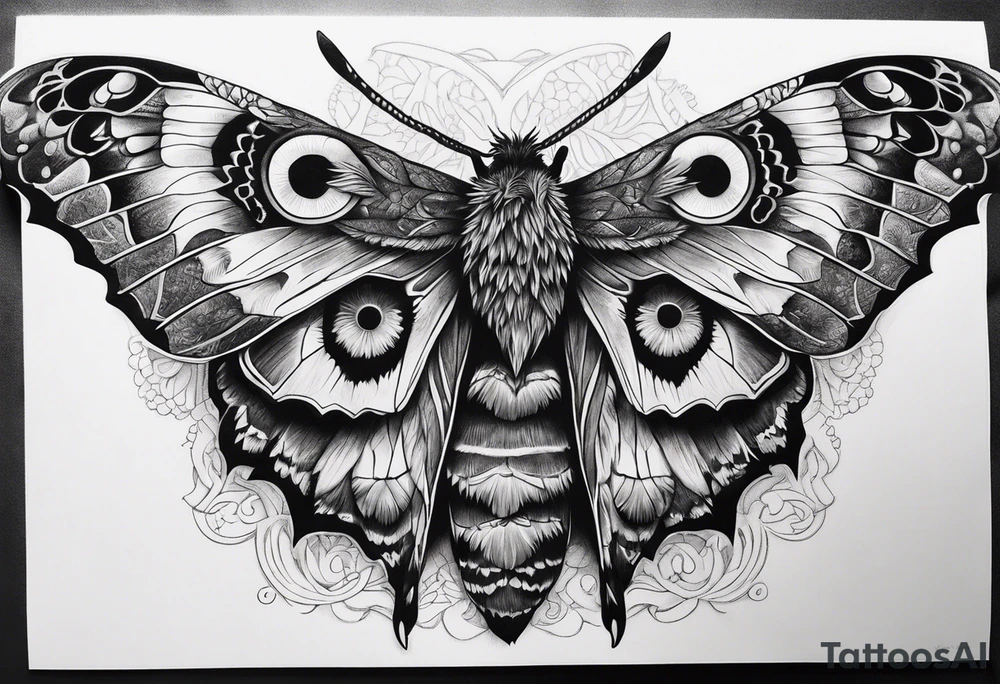 Dead head moth with owl eyes tattoo idea
