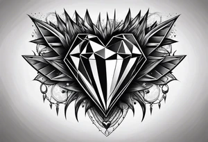 heart diamond black hexagon with spikes on top and black background tattoo idea