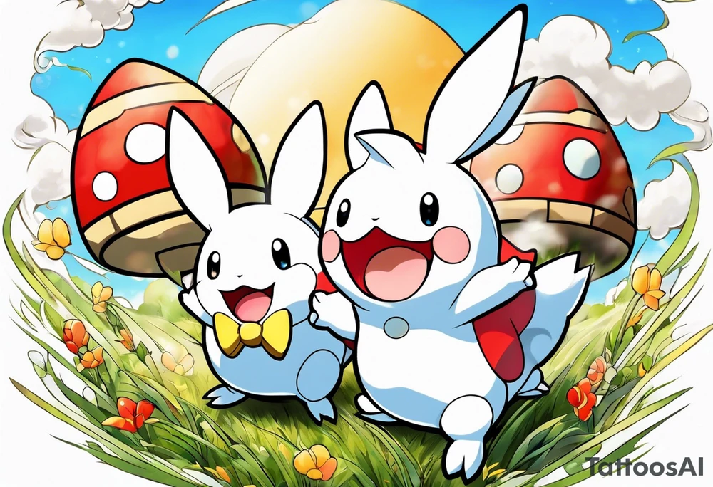 Togepi and todidile playing together in a field tattoo idea