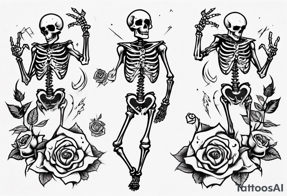 Dancing skeleton off a rose tattoo idea