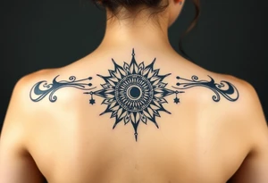 celestial sun and moon embrace with constellation patterns tattoo idea