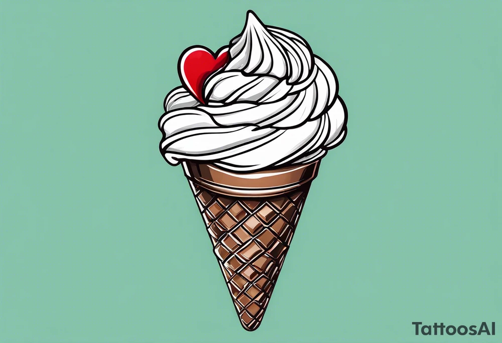 mint chocolate chip ice cream cone with small red heart on it somewhere. tattoo idea