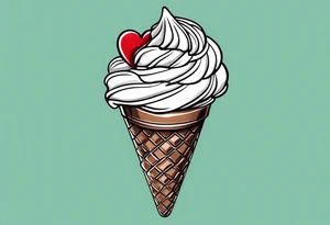mint chocolate chip ice cream cone with small red heart on it somewhere. tattoo idea