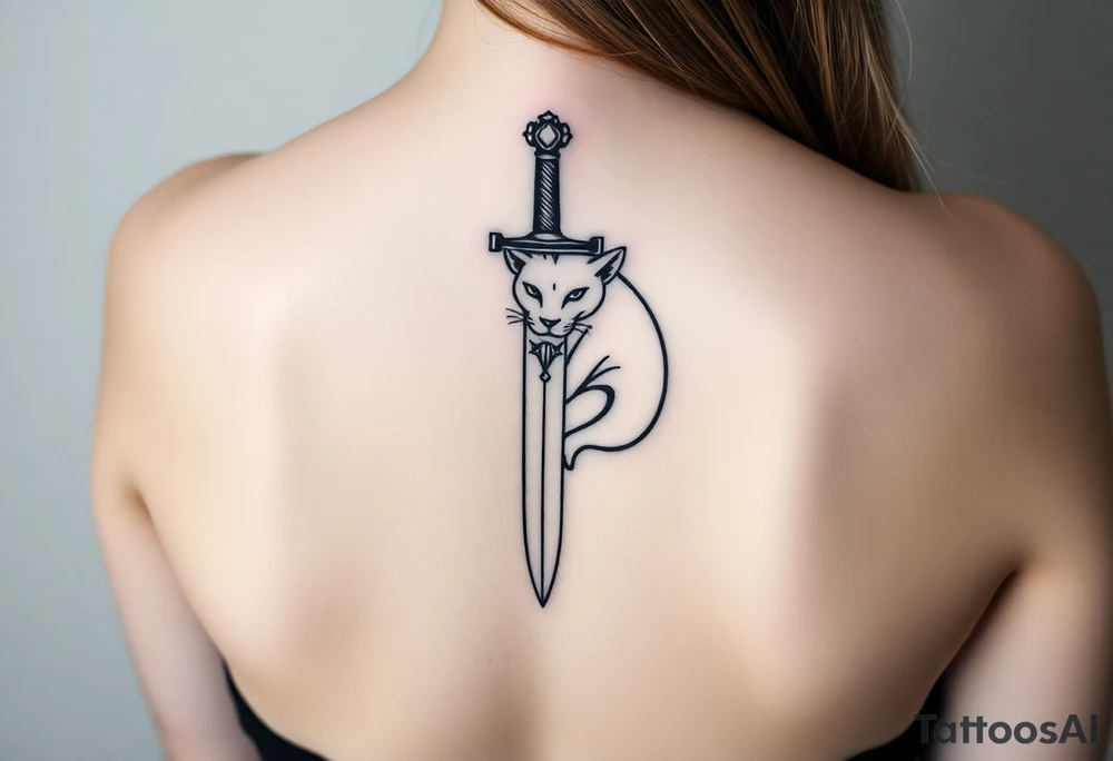 mystical panther around an ancient dagger with jeweled hilt tattoo idea