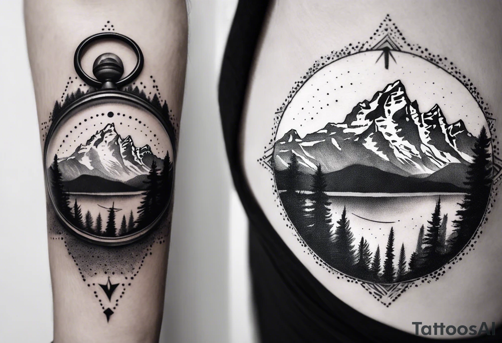 grand Teton mountains with compass tattoo idea