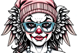 Mexican Clown Girl thug beanie eyeglasses angel wings tattoo idea