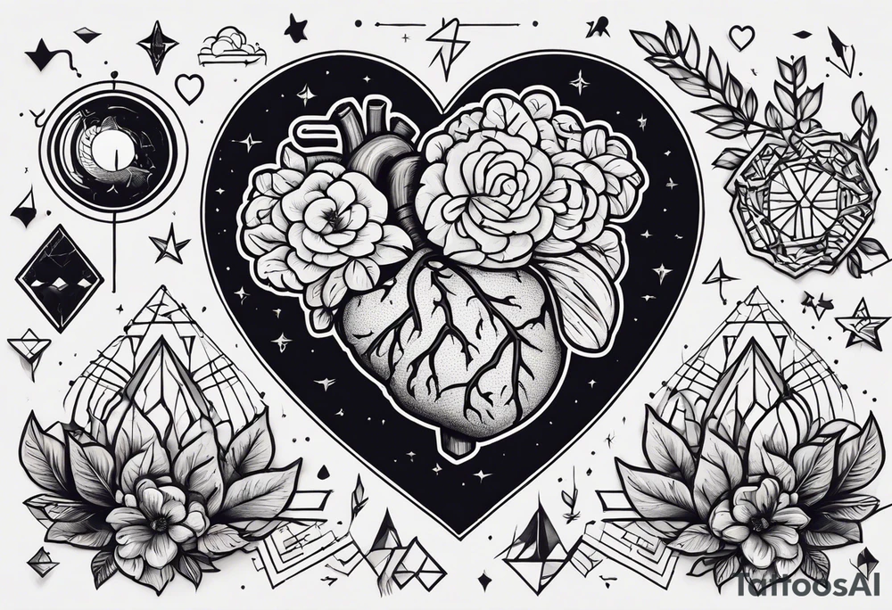 Brain, heart sign, love, heart break makes you strong, worth it, pain makes you stronger, strength with small aspects of plane, travel, wanderlust, cultures, passion, growth, family inside the heart, simple tattoo idea