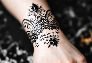 Indian style Henna tattoo for the inner wrist including word pain is temporary. tattoo idea