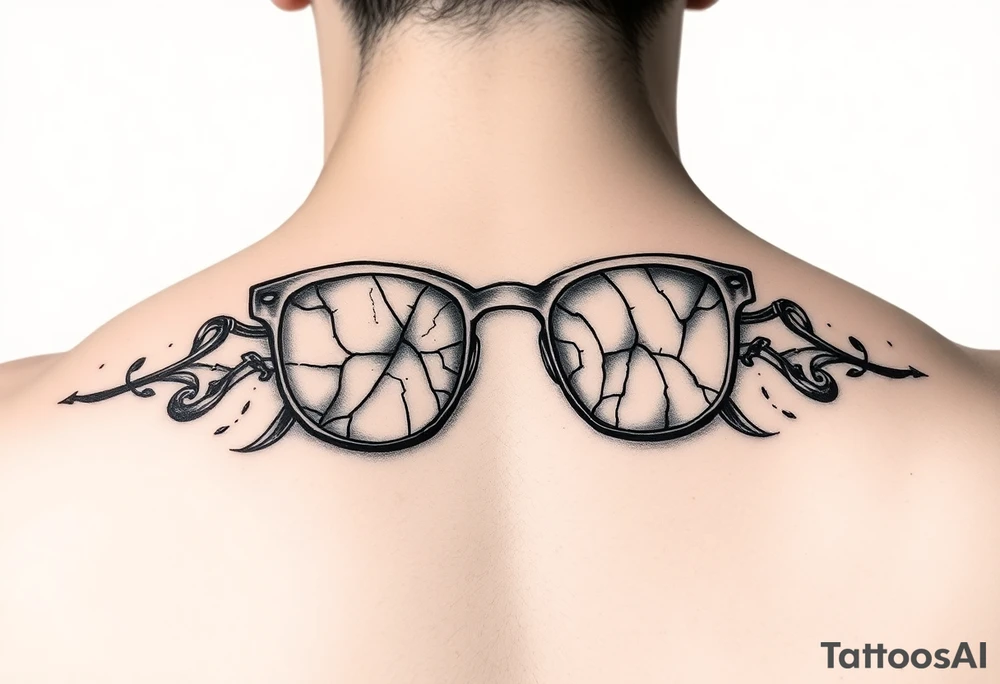 cracked glasses memory of poor eyesight reminder to take care of eyesight, men's tattoo tattoo idea