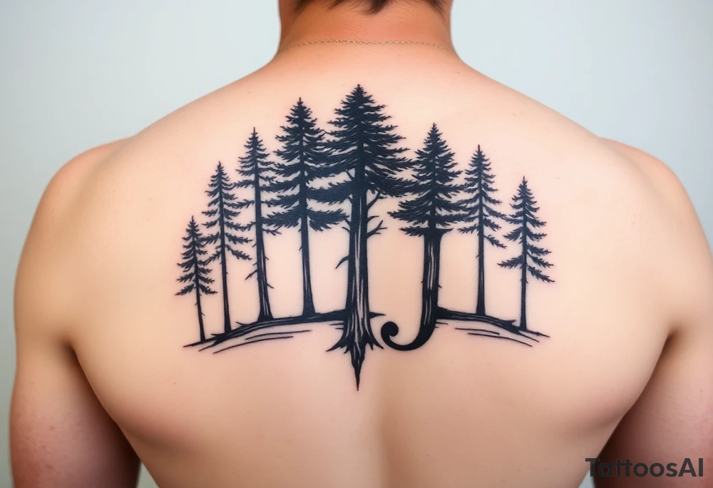 Triple J or three J's to represent a family. It should include trees in the design but have either three J's or "Triple J" in the design. It should have limited coloring. Design and size should be created for arm or small section of shoulder or body. tattoo idea