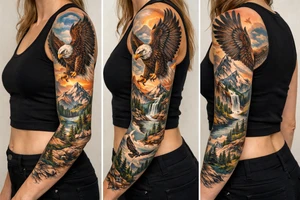 majestic eagle spreading wings against mountain peaks tattoo idea