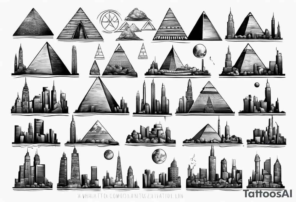 Manhattan skyline with egyptian pyramids tattoo idea