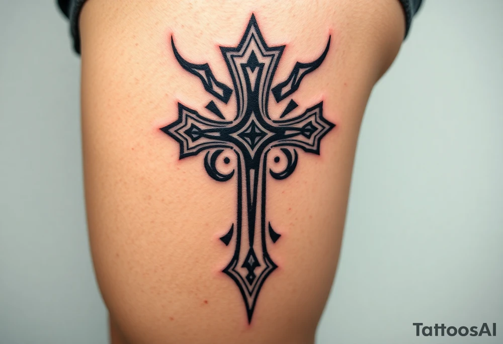 head down cross tattoo idea