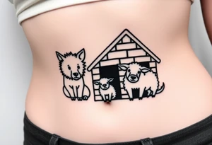 Three little pigs nursery Wolf and sheep as one hybrid 
animal hiding in a brick house from the big bad wolf I'll huff and puff blow house down tattoo idea