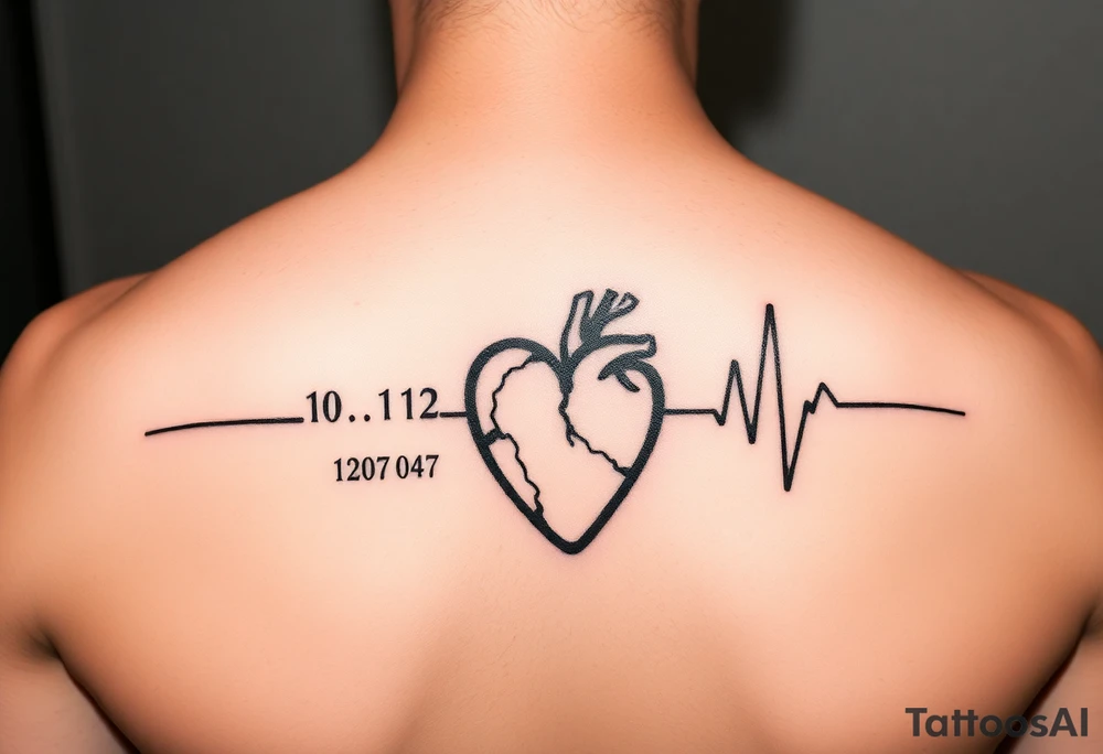 Date of birth and date of death with last heart beat tattoo idea