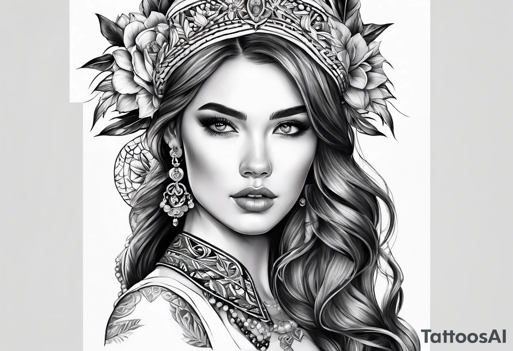 A tattoo design of a girl in the Norwegian national dress tattoo idea