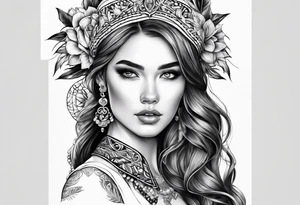 A tattoo design of a girl in the Norwegian national dress tattoo idea