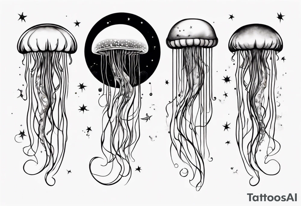 1 jellyfish swimming in front of the moon tattoo idea