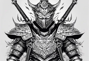 Angry Male Modern robot ninja with demon mask with swords in hands tattoo idea