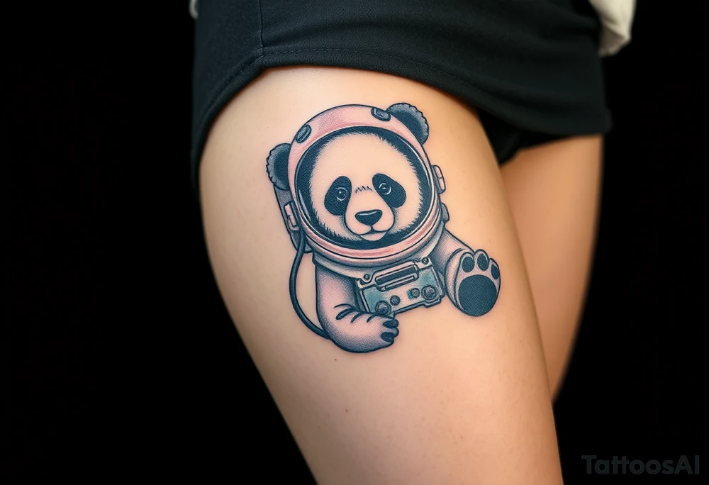 Panda with astronaut suit in outer space tattoo idea