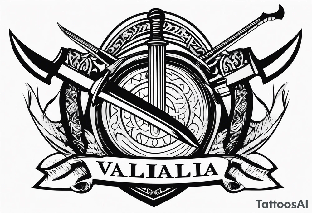 Valhalla sword shield axe tattoo idea