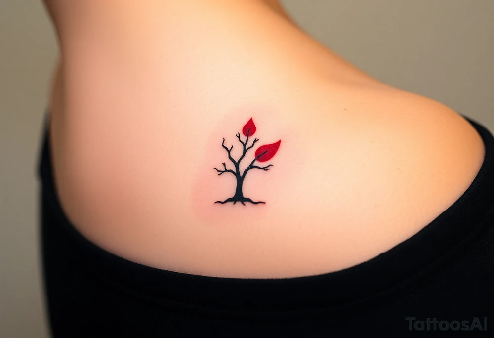 A minimalist tree silhouette with a single bright red leaf, symbolizing the bond to a loved one who has passed tattoo idea