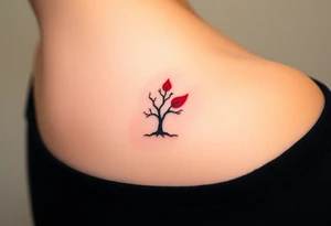 A minimalist tree silhouette with a single bright red leaf, symbolizing the bond to a loved one who has passed tattoo idea