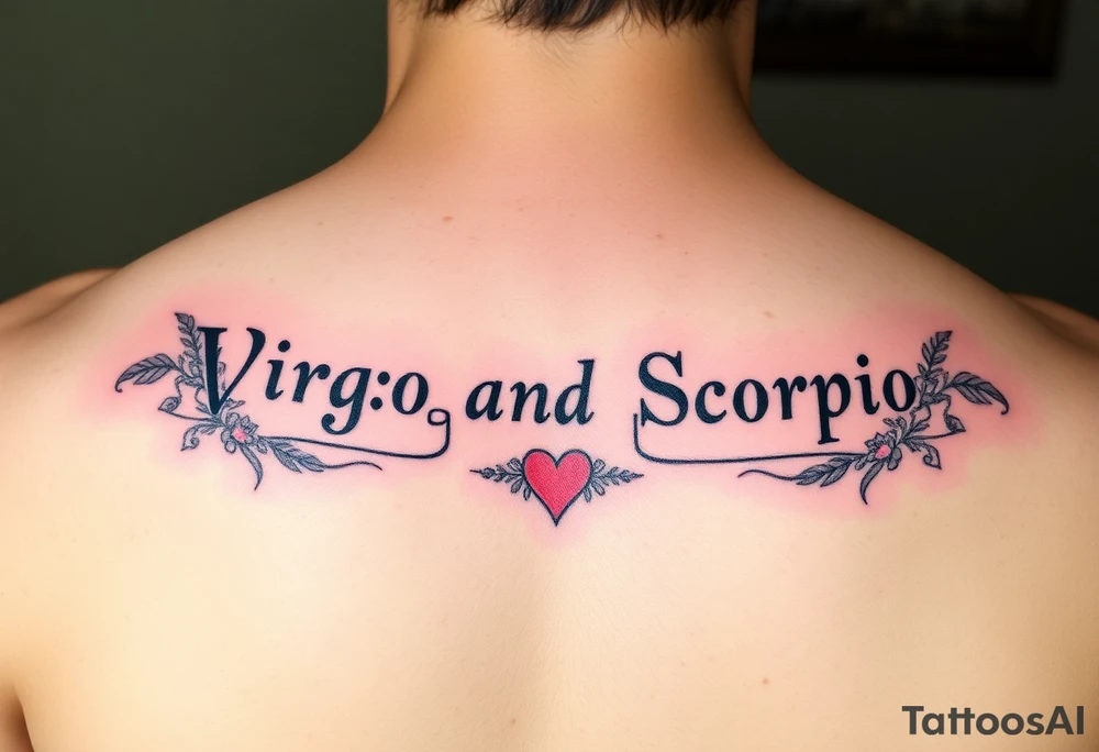 Virgo and Scorpio combination banner's hearts and flowers tattoo idea