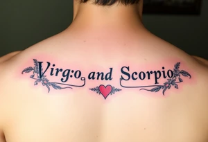 Virgo and Scorpio combination banner's hearts and flowers tattoo idea