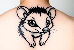 Cute cartoon opossum with anime style eyes tattoo idea