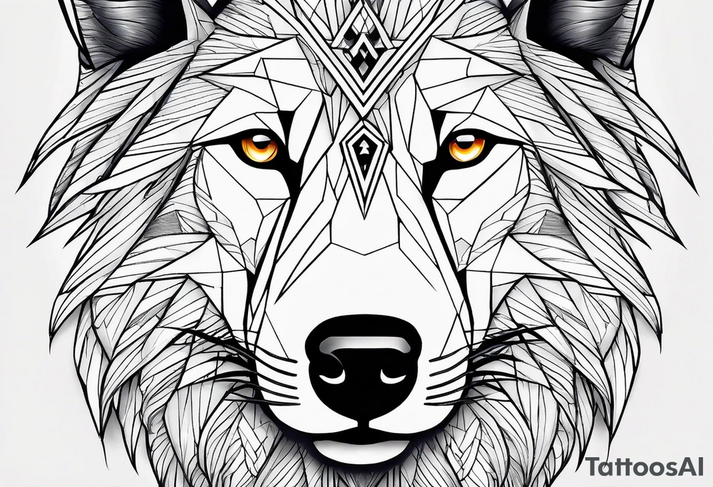 A modern take using sharp geometric shapes to form the outline and details of a wolf's face. This could be a more abstract and artistic approach. tattoo idea