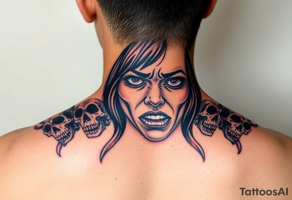 Gangsta sadgirl crying looks gangsta with smoke and skulls tattoo idea