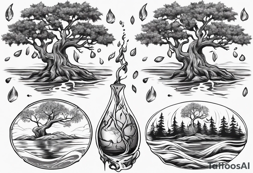 Water and oka tree with Baird on the tree tattoo idea