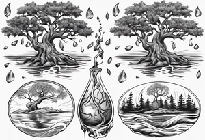 Water and oka tree with Baird on the tree tattoo idea