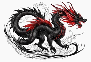 Black dragon. Red Lycoris radiata. Lightning. No background. Arm or Shoulder. tattoo idea