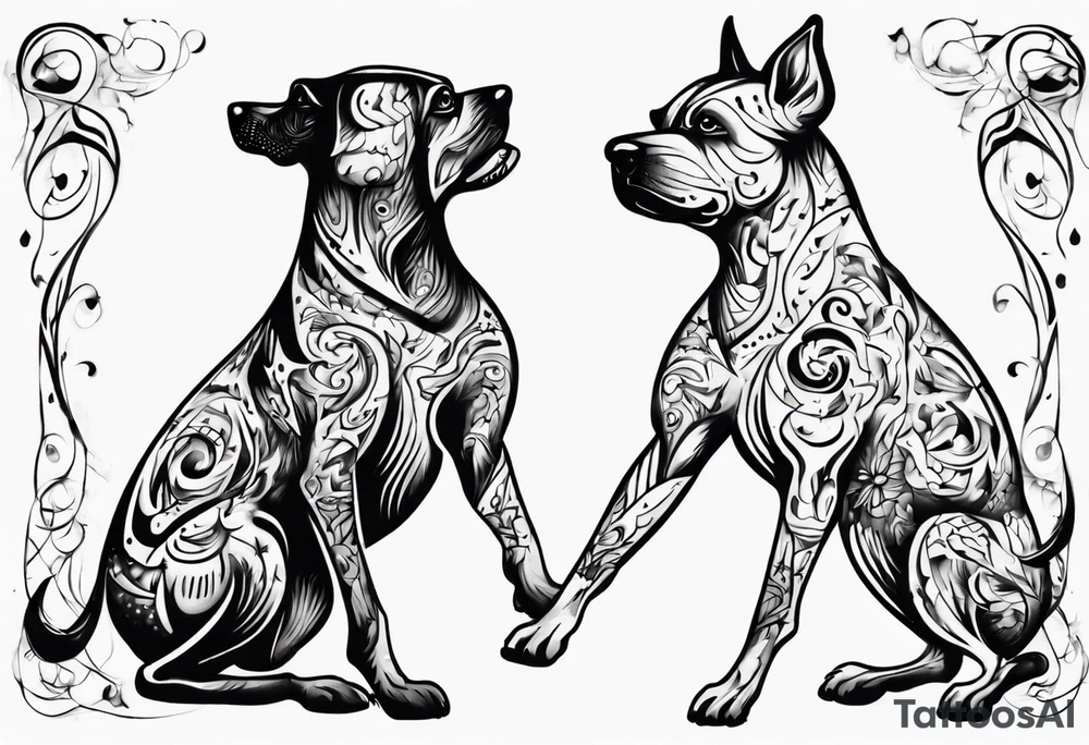 two dogs dancing on their hind legs. tattoo idea