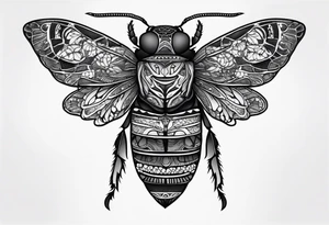 Cicada stippled and shaded with skulls on top and bottom tattoo idea