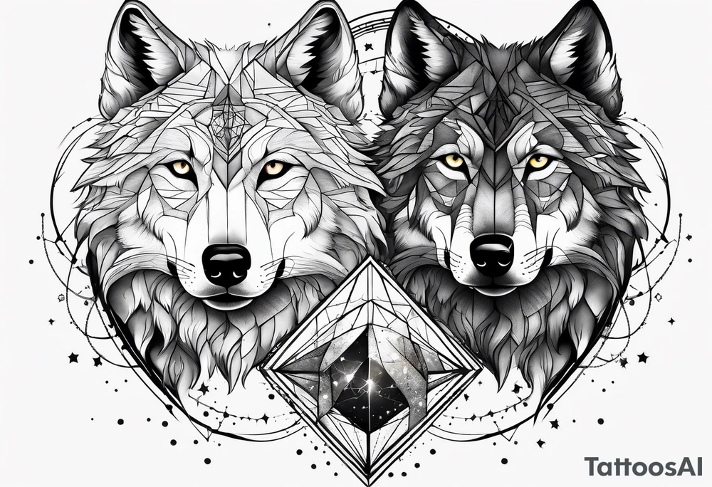 Constellation, two animal wolf, géométric tattoo idea