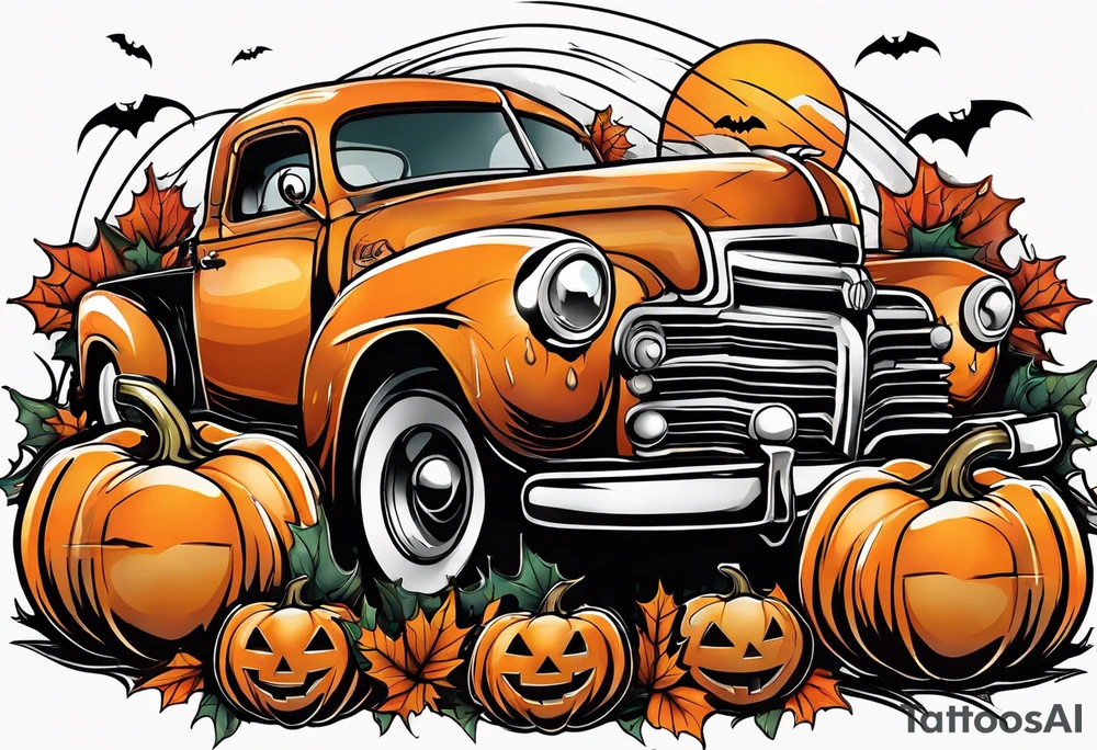 Midwestern street in fall with Halloween pumpkin tattoo idea