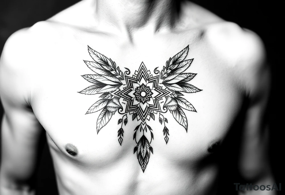 spiritual feathers ornamental mandala shaman tattoo idea