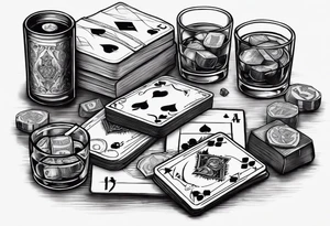 cards, money, dice, and whiskey on ice, tattoo idea