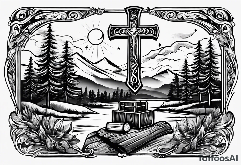 christian 
cross, campfire, golf , whiskey glass, cabin tattoo idea