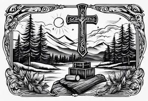 christian 
cross, campfire, golf , whiskey glass, cabin tattoo idea