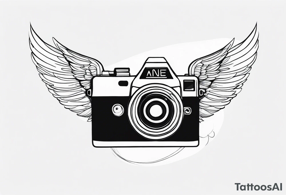 Camera at angle with angel wings tattoo idea