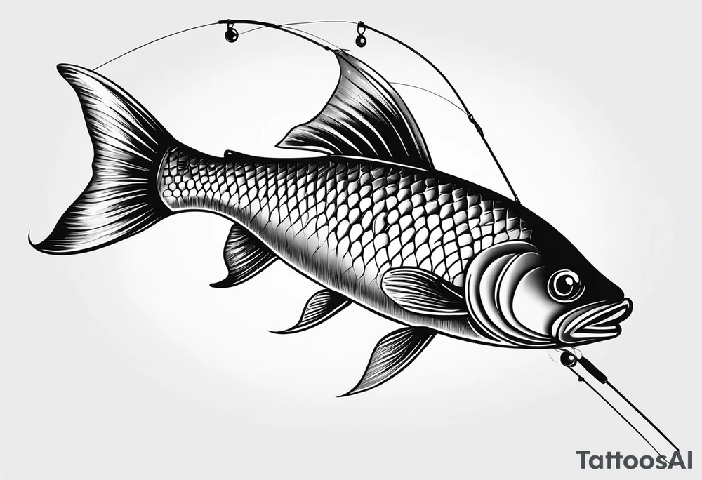 simple fishingrod with the line in water
do not generate a fish no fish tattoo idea