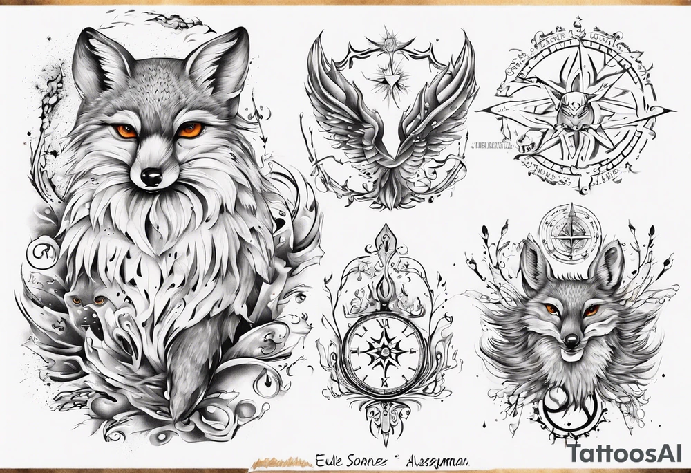 Wasser Eule Sonne Fuchs der Schriftzug : "Sapere Aude" und Sternzeichen Wasserman tattoo idea