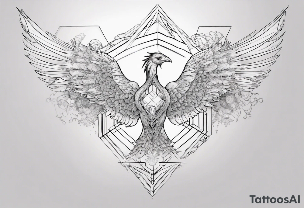 Sleeve for woman's arm sacred geometry Metatron's cube with phoenix tattoo idea