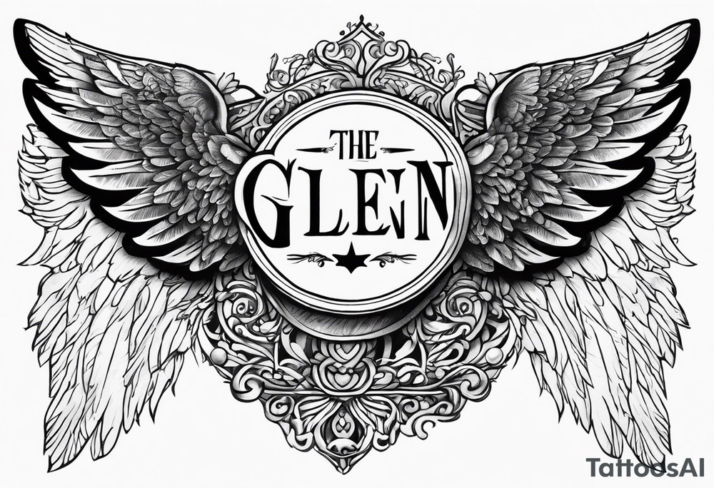 The word Glenn on a banner with angel Wings tattoo idea