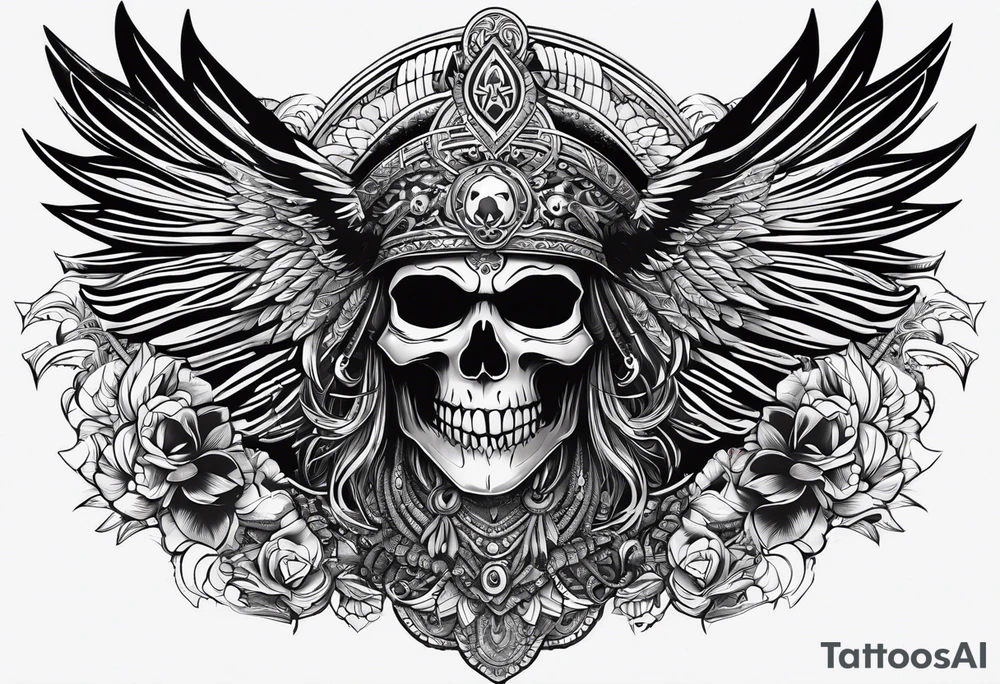 black kali, goddess pirate, alien, pachamama, valkrye, warrior, skull, lotus azul, wing, eagle, zenza resonance, stars, 5D tattoo idea